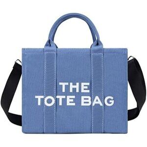 Women Blue Personalized Canvas Crossbody Tote Bags with Zipper Mini Top-Handle
